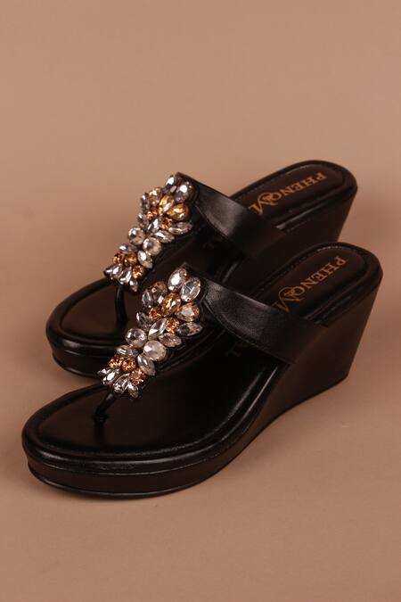 Buy_PHENOMINAAL_Black Crystals Illuminati Hand Embroidered Wedges _Online_at_Aza_Fashions