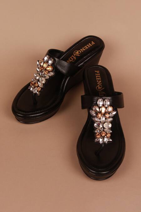 Shop_PHENOMINAAL_Black Crystals Illuminati Hand Embroidered Wedges _Online_at_Aza_Fashions