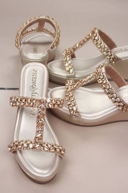 Buy_PHENOMINAAL_Gold Crystals Beaded Wedges _Online_at_Aza_Fashions