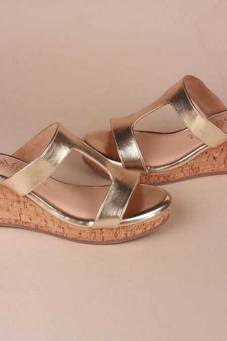 Buy_PHENOMINAAL_Gold Helios Solid Corked Wedges _Online_at_Aza_Fashions