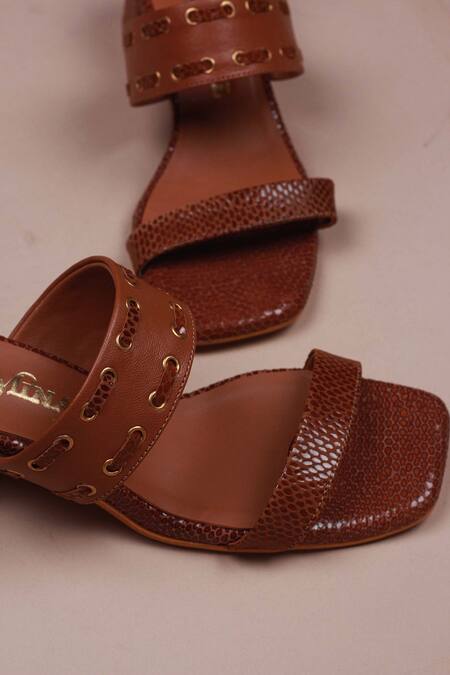 PHENOMINAAL_Brown Everyday Dual Strap Heels _Online_at_Aza_Fashions