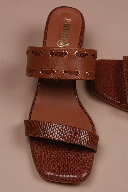 Buy_PHENOMINAAL_Brown Everyday Dual Strap Heels _Online_at_Aza_Fashions