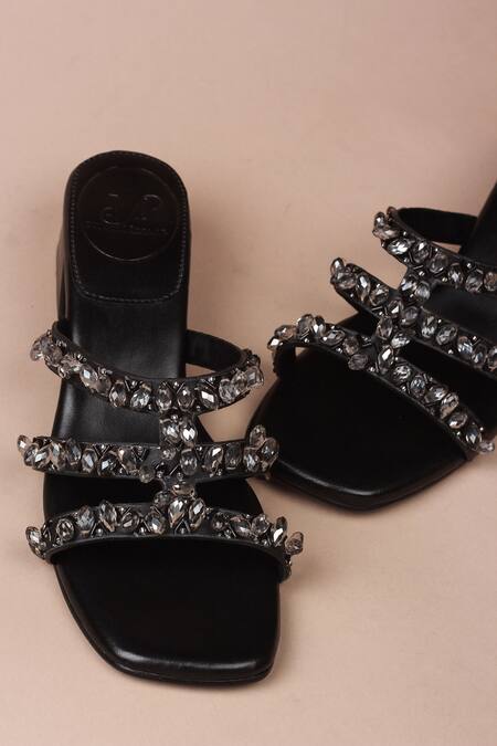 Shop PHENOMINAAL Black Crystals Cleopatra Bejewelled Heels Online at Aza Fashions Shop_PHENOMINAAL_Black Crystals Cleopatra Bejewelled Heels _Online_at_Aza_Fashions