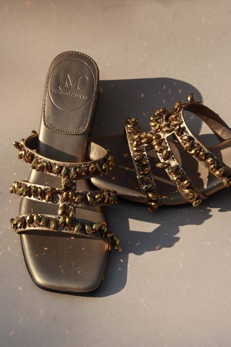 Shop_PHENOMINAAL_Gold Crystals Cleopatra Embellished Heels _Online_at_Aza_Fashions