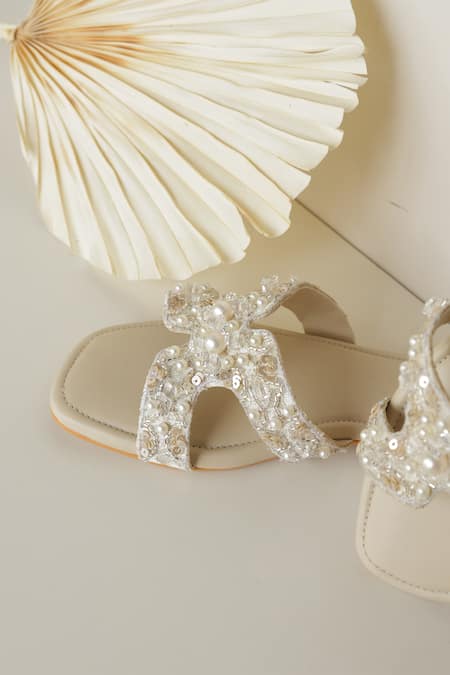 PHENOMINAAL_Ivory Pearl Embellished Flats _at_Aza_Fashions
