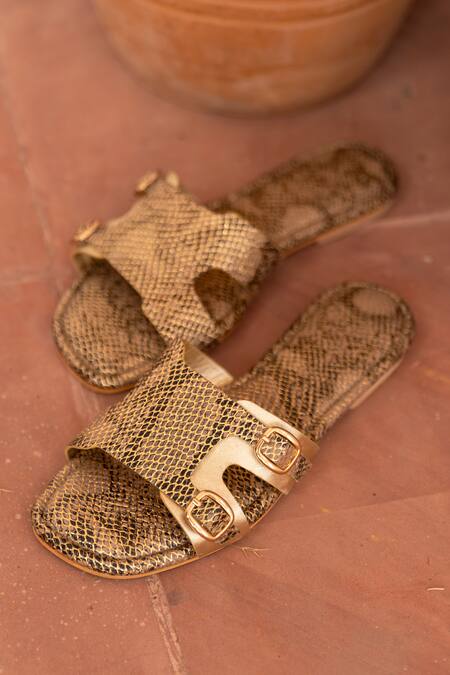 Buy_PHENOMINAAL_Gold Achilles Snake Pattern Flats 