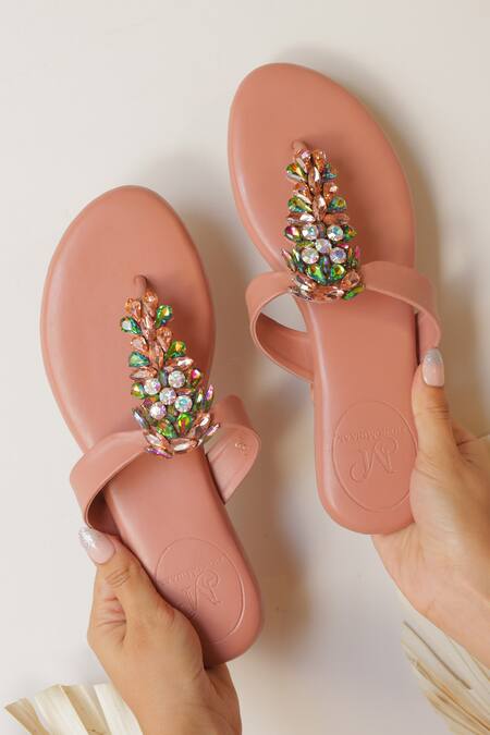 PHENOMINAAL_Pink Rosewood Hand Embroidered Flats _Online_at_Aza_Fashions