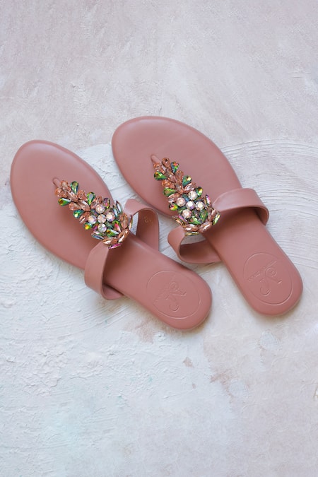 Buy_PHENOMINAAL_Pink Rosewood Hand Embroidered Flats _Online_at_Aza_Fashions