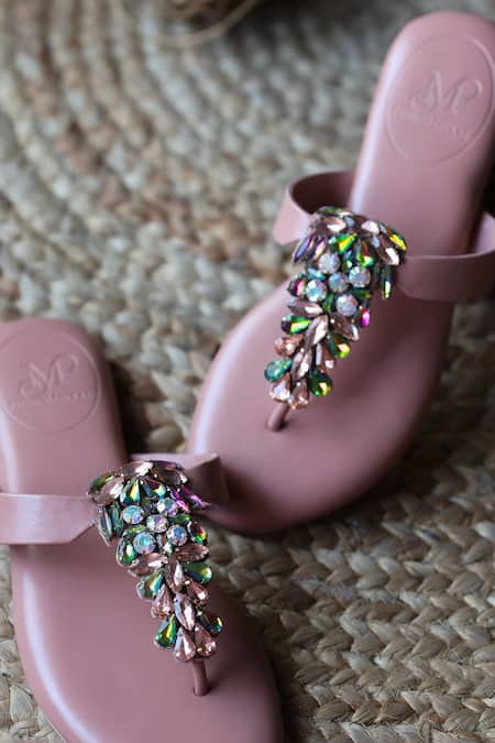 Shop_PHENOMINAAL_Pink Rosewood Hand Embroidered Flats _Online_at_Aza_Fashions