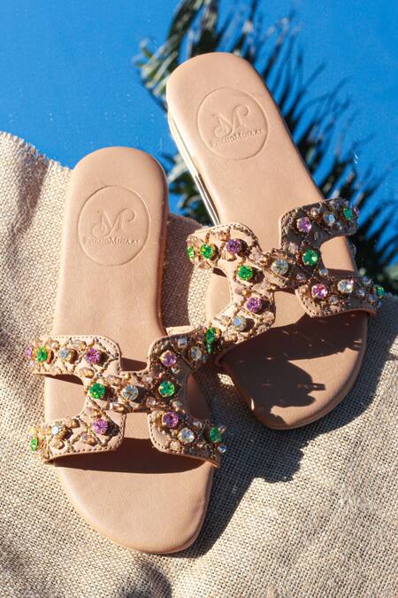 PHENOMINAAL_Brown Harlequin Embroidered Flats _Online_at_Aza_Fashions