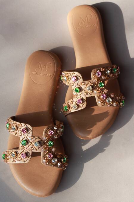 Buy_PHENOMINAAL_Brown Harlequin Embroidered Flats _Online_at_Aza_Fashions