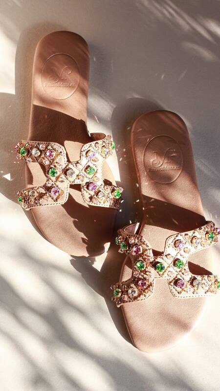 Shop_PHENOMINAAL_Brown Harlequin Embroidered Flats _Online_at_Aza_Fashions