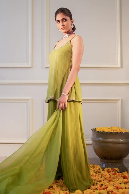 Label Flamingo By Vrinda Floral Hand Embroidered Kurta Gharara Set 