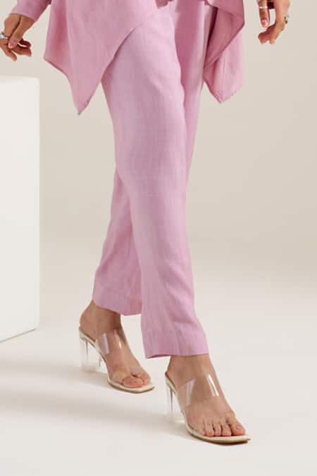 Buy Siyona By Ankurita Purple Cotton Slub Embroidery Stones V-neck Asymmetric Top With Pant Online at Aza Fashions Buy_Siyona By Ankurita_Purple Cotton Slub Embroidery Stones V-neck Asymmetric Top With Pant _Online_at_Aza_Fashions