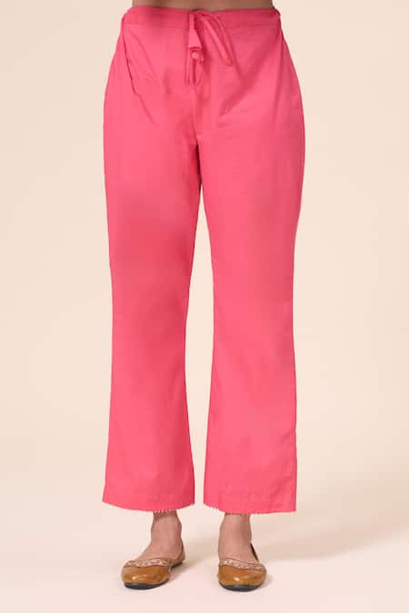 Buy_Naintara Bajaj_Pink Cotton, Chiffon Gota Patti V-neck Persian Butter Cup Anarkali Pant Set 