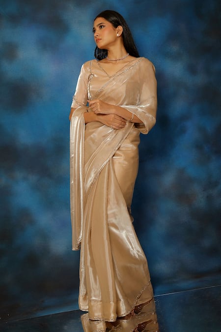 Buy Pooja Kankariya Gold Tissue Organza Embroidered Bead V Galah And Thread Embellished Saree Set Online at Aza Fashions Buy_Pooja Kankariya_Gold Tissue Organza Embroidered Bead V Galah And Thread Embellished Saree Set _Online_at_Aza_Fashions