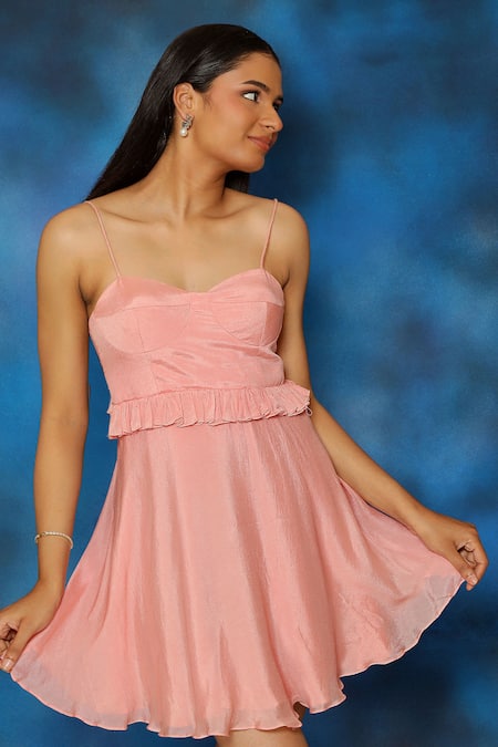 Pooja Kankariya Pink Chiffon Sweetheart Flared Short Dress Online at Aza Fashions Pooja Kankariya_Pink Chiffon Sweetheart Flared Short Dress _Online_at_Aza_Fashions