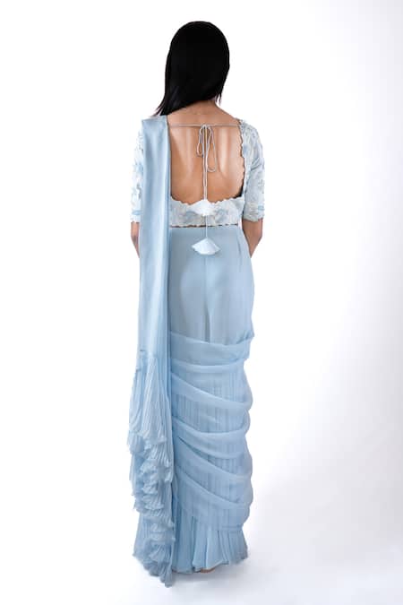 Pooja Kankariya Ruffle Pleated Pre Draped Saree Set 