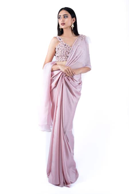 Pooja Kankariya Solid Pre-Draped Saree Embellished Bustier Set 