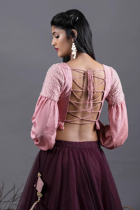 Pooja Kankariya Solid Lehenga With Pearl Embellished Blouse 