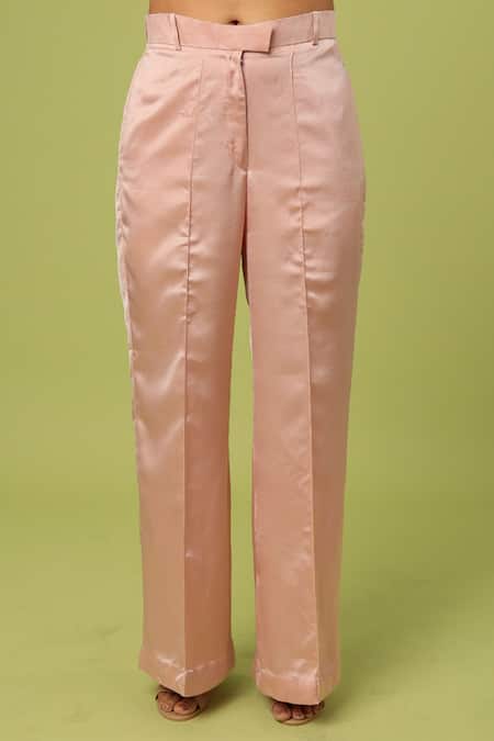 Buy Pooja Kankariya Pink Crepe, Satin Pearls Sweetheart Neck Solid Blazer Trouser Set Buy_Pooja Kankariya_Pink Crepe, Satin Pearls Sweetheart Neck Solid Blazer Trouser Set