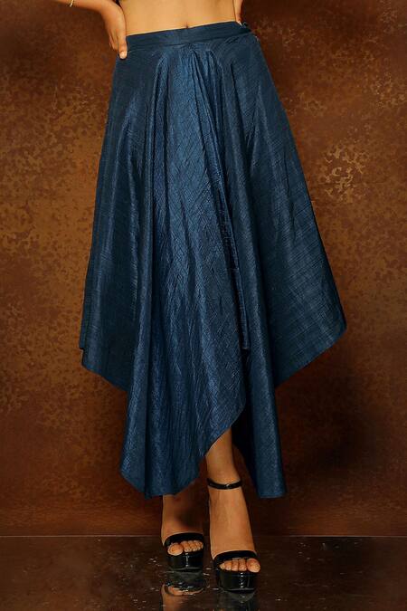 Pooja Kankariya Blue Silk, Georgette Sequins, Zardozi Embroidered Top With Asymmetric Skirt Online at Aza Fashions Pooja Kankariya_Blue Silk, Georgette Sequins, Zardozi Embroidered Top With Asymmetric Skirt _Online_at_Aza_Fashions