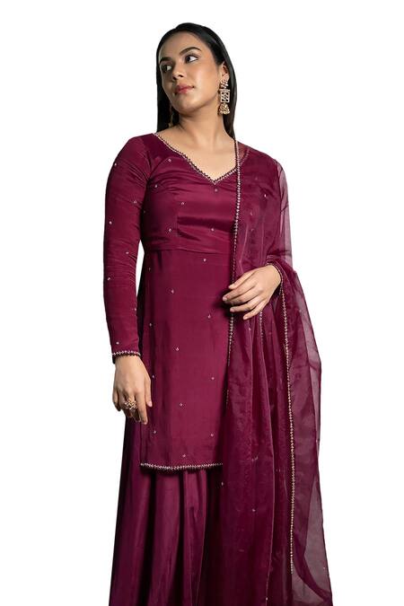 Pooja Kankariya Purple , Chiffon, Silk Pearls, Beads Floral Embellished Kurta Set Online at Aza Fashions Pooja Kankariya_Purple , Chiffon, Silk Pearls, Beads Floral Embellished Kurta Set _Online_at_Aza_Fashions