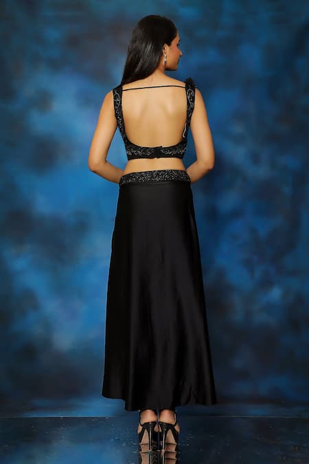 Pooja Kankariya 3D Floral Embellished Blouse & Draped Skirt Set 