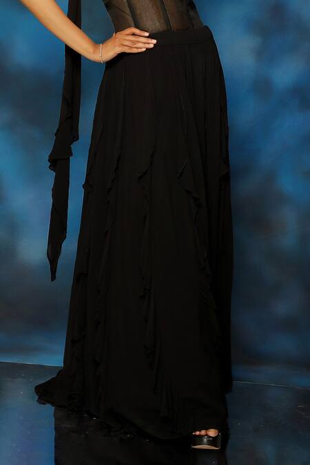 Shop Pooja Kankariya Black Tulle, Georgette Sequins Sweetheart Neck Corset Lehenga Set Online at Aza Fashions Shop_Pooja Kankariya_Black Tulle, Georgette Sequins Sweetheart Neck Corset Lehenga Set _Online_at_Aza_Fashions