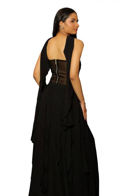 Pooja Kankariya Black Tulle, Georgette Sequins Sweetheart Neck Corset Lehenga Set at Aza Fashions Pooja Kankariya_Black Tulle, Georgette Sequins Sweetheart Neck Corset Lehenga Set _at_Aza_Fashions