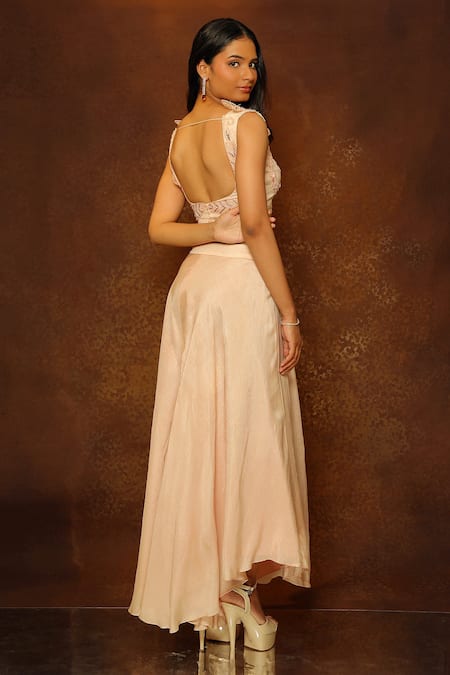 Pooja Kankariya Floral Applique Embellished Blouse & Draped Skirt Set 