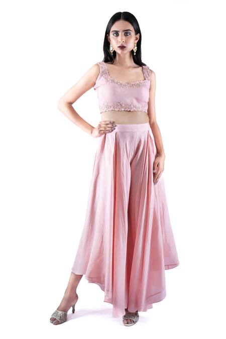 Shop Pooja Kankariya Pink Silk Organza Pearls, Sequins, Beads Border Embellished Cape Draped Pant Set Shop_Pooja Kankariya_Pink Silk Organza Pearls, Sequins, Beads Border Embellished Cape Draped Pant Set
