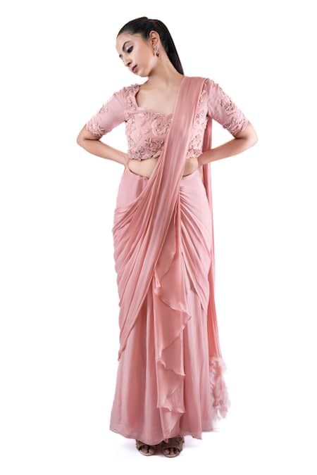 Pooja Kankariya Pre-Draped Concept Skirt Saree With Floral Embellished Blouse 