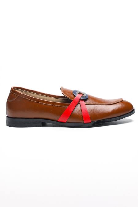 Nidhi Bhandari_Brown Contrast Colourblock Strap Moccasins _Online_at_Aza_Fashions