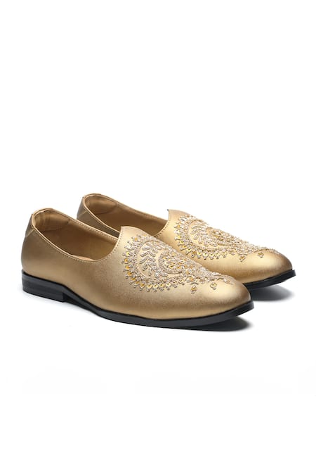 NIDHI BHANDARI Gold Embroidered Napa Leather Mojiri 