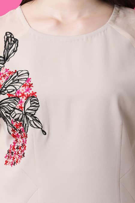 Manish Nagdeo Beige Crepe Embroidery Butterfly Top And Pant Set For Kids Online at Aza Fashions Manish Nagdeo_Beige Crepe Embroidery Butterfly Top And Pant Set For Kids_Online_at_Aza_Fashions