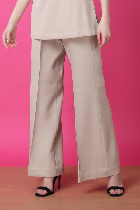 Manish Nagdeo Beige Crepe Embroidery Butterfly Top And Pant Set For Kids at Aza Fashions Manish Nagdeo_Beige Crepe Embroidery Butterfly Top And Pant Set For Kids_at_Aza_Fashions