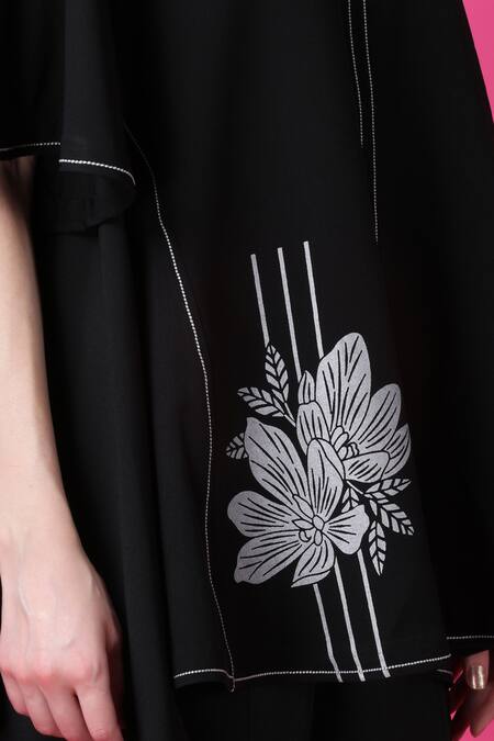 Manish Nagdeo Black Crepe Embroidery Floral Print Top And Wide Leg Pant Set For Kids Online at Aza Fashions Manish Nagdeo_Black Crepe Embroidery Floral Print Top And Wide Leg Pant Set For Kids_Online_at_Aza_Fashions