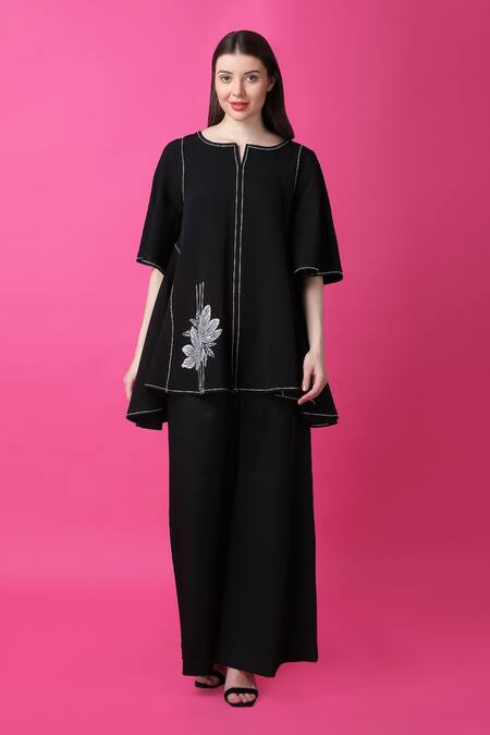 Buy Manish Nagdeo Black Crepe Embroidery Floral Print Top And Wide Leg Pant Set For Kids Online at Aza Fashions Buy_Manish Nagdeo_Black Crepe Embroidery Floral Print Top And Wide Leg Pant Set For Kids_Online_at_Aza_Fashions