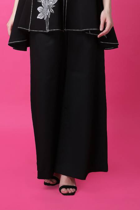 Shop Manish Nagdeo Black Crepe Embroidery Floral Print Top And Wide Leg Pant Set For Kids Online at Aza Fashions Shop_Manish Nagdeo_Black Crepe Embroidery Floral Print Top And Wide Leg Pant Set For Kids_Online_at_Aza_Fashions
