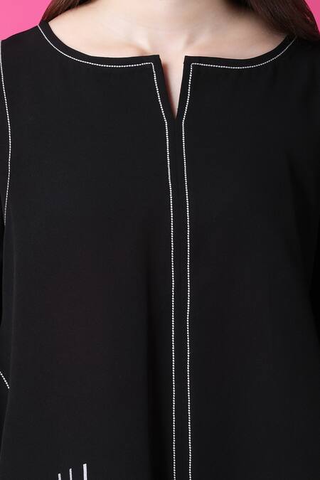 Buy Manish Nagdeo Black Crepe Embroidery Floral Print Top And Wide Leg Pant Set For Kids Buy_Manish Nagdeo_Black Crepe Embroidery Floral Print Top And Wide Leg Pant Set For Kids