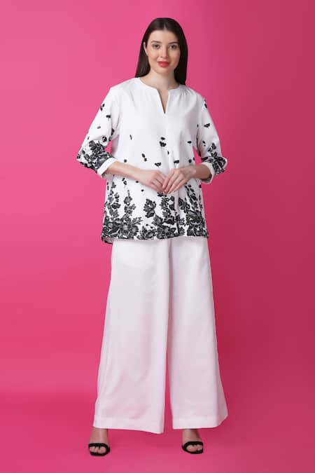 Manish Nagdeo Floral Radiance Print Top With Pant For Kids