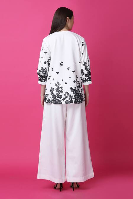 Manish Nagdeo Floral Print Top & Wide Leg Pant Set For Kids