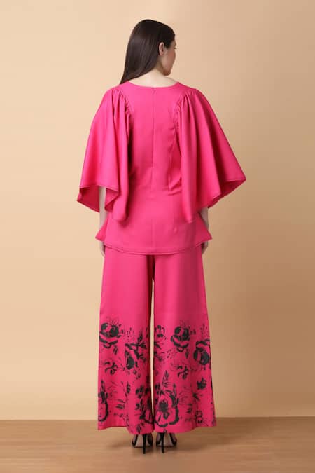 Manish Nagdeo Floral Printed Batwing Top & Wide Leg Pant For Kids