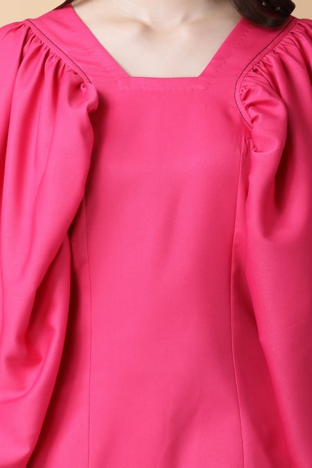 Shop Manish Nagdeo Pink Crepe Embroidery Floral Printed Batwing Top And Wide Leg Pant For Kids Online at Aza Fashions Shop_Manish Nagdeo_Pink Crepe Embroidery Floral Printed Batwing Top And Wide Leg Pant For Kids_Online_at_Aza_Fashions