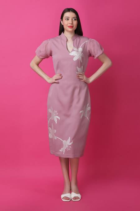 Buy Manish Nagdeo Pink Crepe Embroidery Floral Print Sheath Dress For Kids Online at Aza Fashions Buy_Manish Nagdeo_Pink Crepe Embroidery Floral Print Sheath Dress For Kids_Online_at_Aza_Fashions