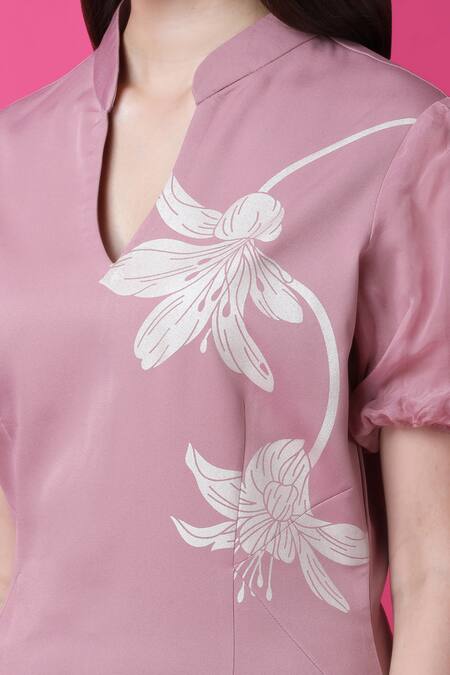 Shop Manish Nagdeo Pink Crepe Embroidery Floral Print Sheath Dress For Kids Online at Aza Fashions Shop_Manish Nagdeo_Pink Crepe Embroidery Floral Print Sheath Dress For Kids_Online_at_Aza_Fashions