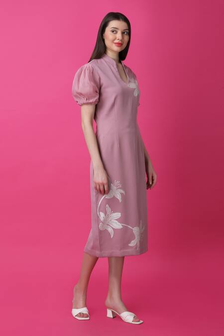 Buy Manish Nagdeo Pink Crepe Embroidery Floral Print Sheath Dress For Kids Buy_Manish Nagdeo_Pink Crepe Embroidery Floral Print Sheath Dress For Kids