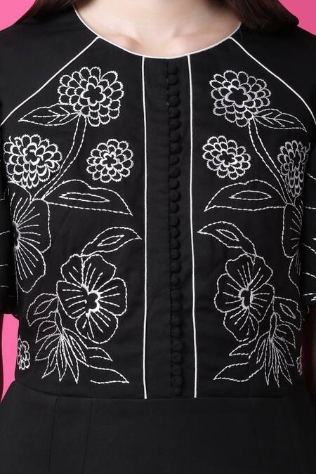 Manish Nagdeo Black Crepe Embroidery Floral A-line Dress For Kids Online at Aza Fashions Manish Nagdeo_Black Crepe Embroidery Floral A-line Dress For Kids_Online_at_Aza_Fashions