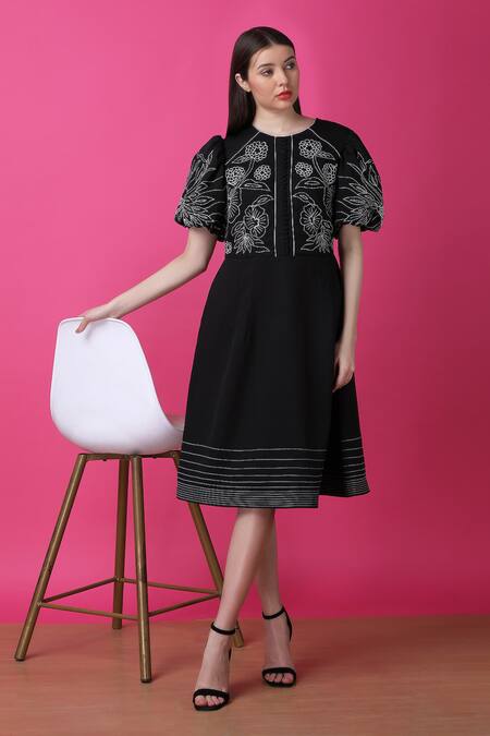 Buy Manish Nagdeo Black Crepe Embroidery Floral A-line Dress For Kids Online at Aza Fashions Buy_Manish Nagdeo_Black Crepe Embroidery Floral A-line Dress For Kids_Online_at_Aza_Fashions